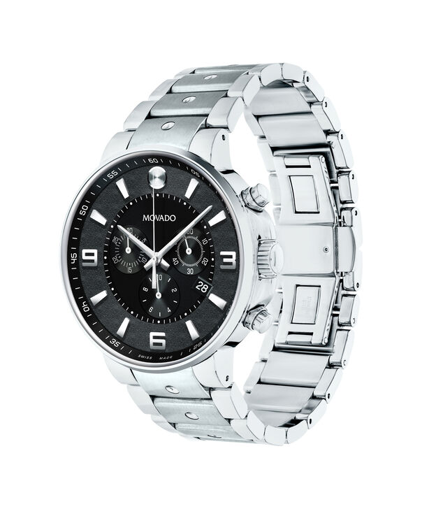 movado se pilot chronograph silver dial men's watch
